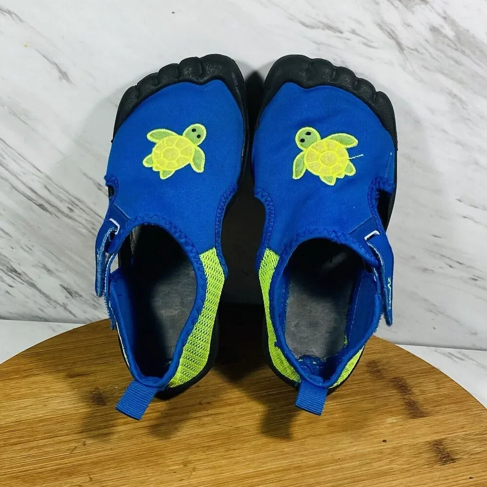 Newtz Water Kids Shoes 11/12 Blue Green Turtle ( Missing Insoles )